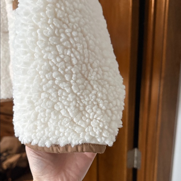 J. Crew White Sherpa Jacket with Brown Trim - Picture 4 of 5